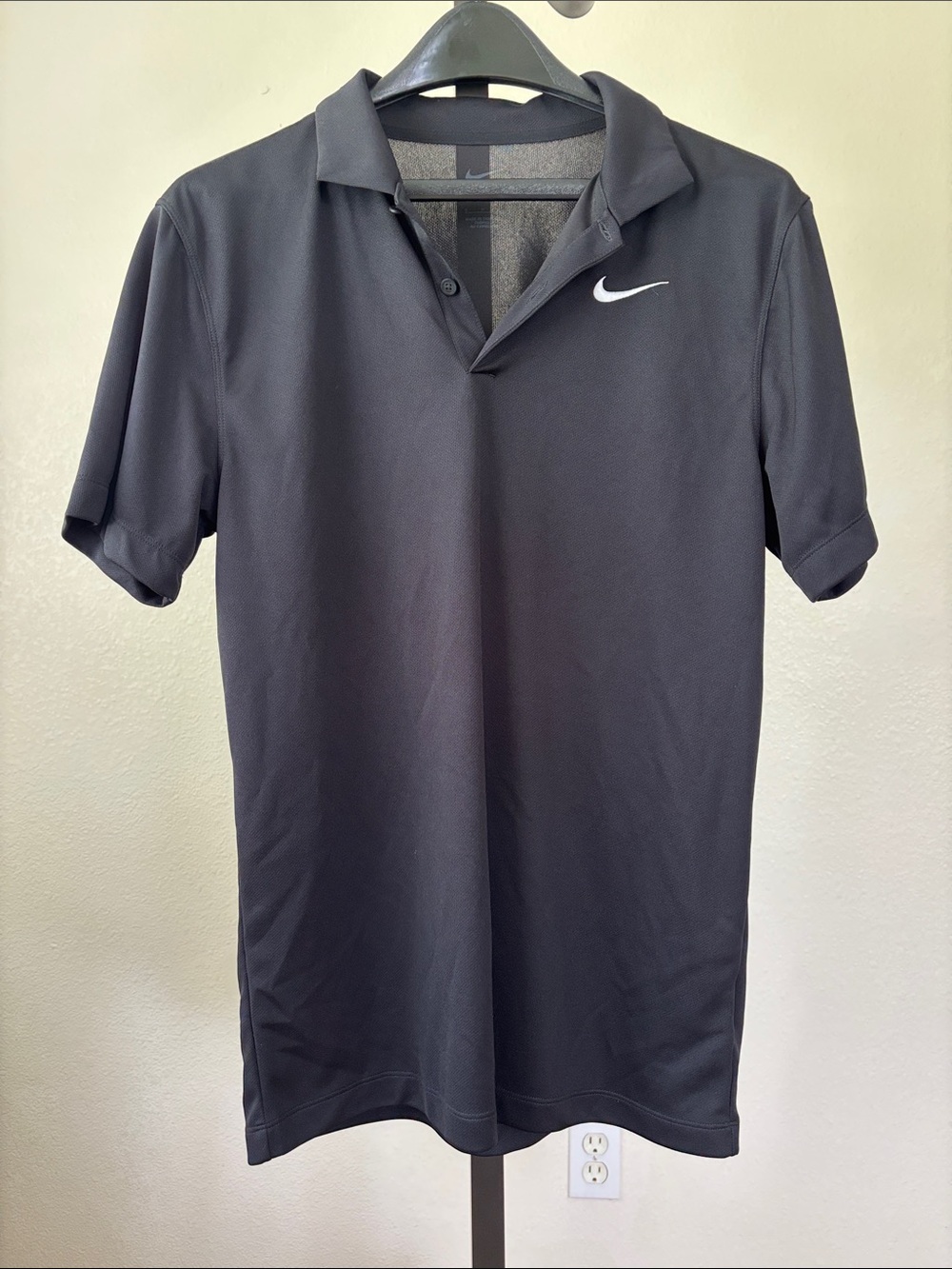 Nike Men’s Dry-fit Black Polo with White Swoosh